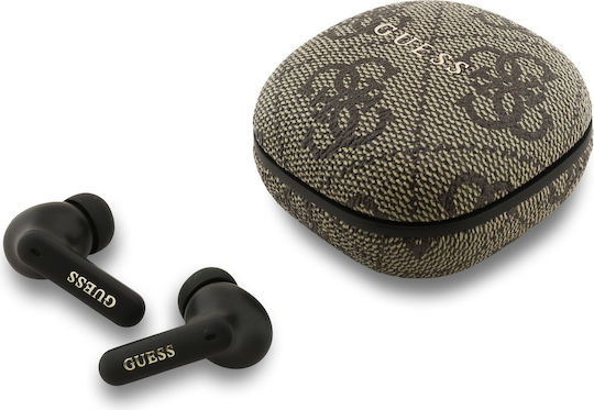 Guess 4G Script Logo In-ear Bluetooth Handsfree Ακουστικά με Αντοχή στον Ιδρώτα και Θήκη Φόρτισης Καφέ