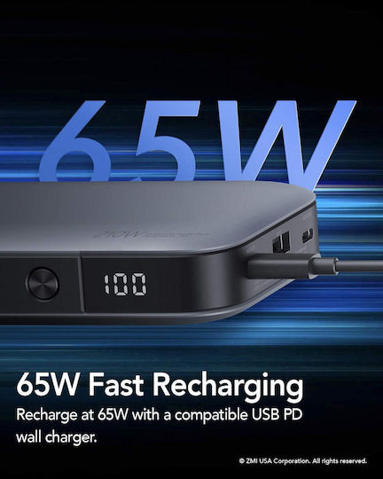 ZMI Qb826g Power Bank 25000mAh με Θύρα USB-A και 2 Θύρες USB-C Power Delivery / Quick Charge 3.0 Γκρι