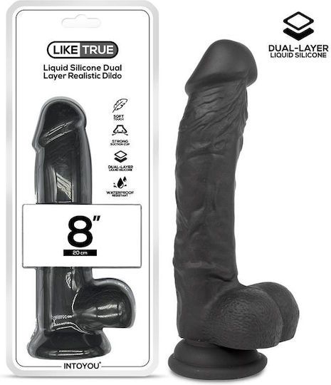 IntoYou Dildo Realistic Cu Scrotum și Ventuză Negru 20cm