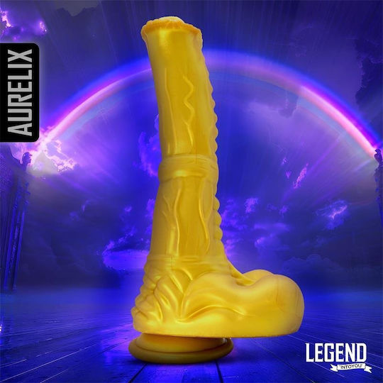 Aurelix Flüssiges Silikon Dildo mit Hoden und Saugnapf Gold 24,5cm