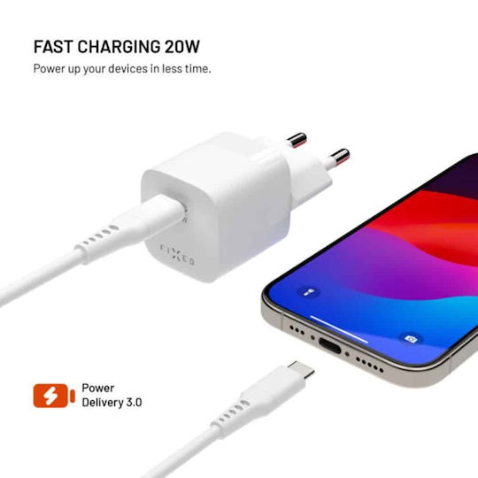 Fixed Φορτιστής Χωρίς Καλώδιο με Θύρα USB-C 20W Power Delivery Λευκός (Mini)