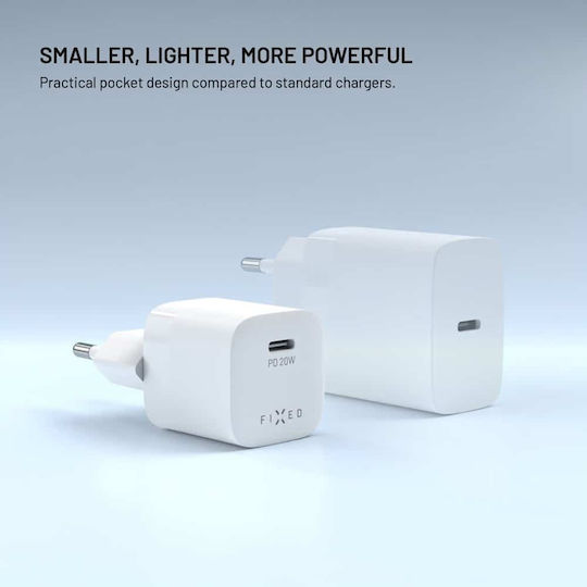Fixed Ladegerät mit USB-C Anschluss und Kabel USB-C - USB-C 20W Stromlieferung Weißs (Mini)