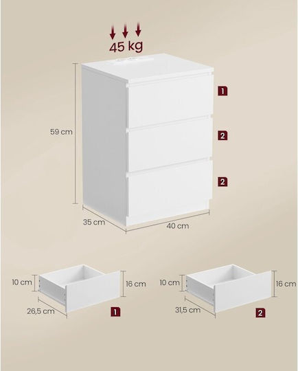 White Wooden Bedside Tables 2 Pieces 40x35x59cm