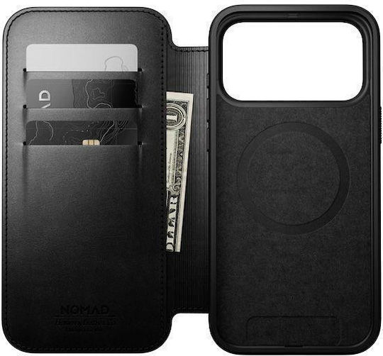 Nomad Horween Modern Folio Brieftasche Leder / Silikon 2mm Schwarz (iPhone 17 Pro Max)