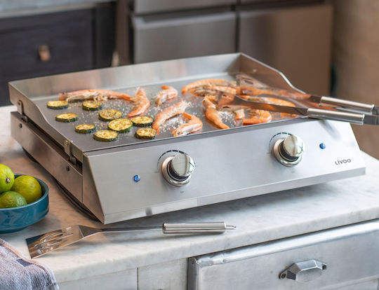 Tabletop Electric Grill Smooth Plate 2800W Inox with Adjustable Thermostat 51cmx36cmcm