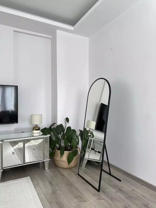 SteweHome Oglindă De Podea Arcuită Cu Cadru Metalic Negru 140x50cm