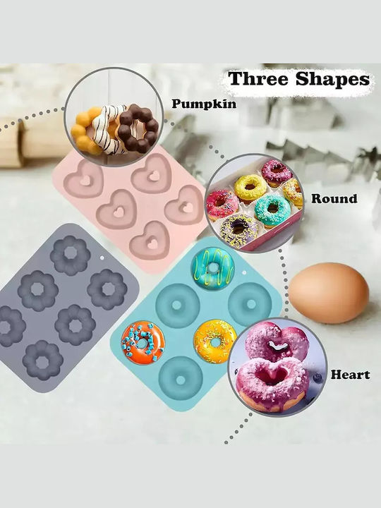 Silicone Bakeware Tins & Trays 6 Heart Donuts Turquoise
