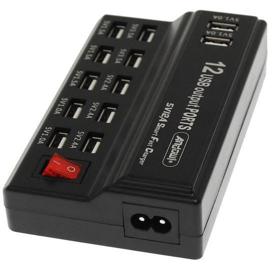 Andowl Βάση Φόρτισης με 10 Θύρες USB-A 60W σε Μαύρο χρώμα (Q-CD10P)