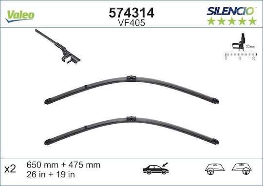 Valeo Silencio X.trm x2 Front Set Car Wiper Blades 650mm Passenger Wiper Length 475mm