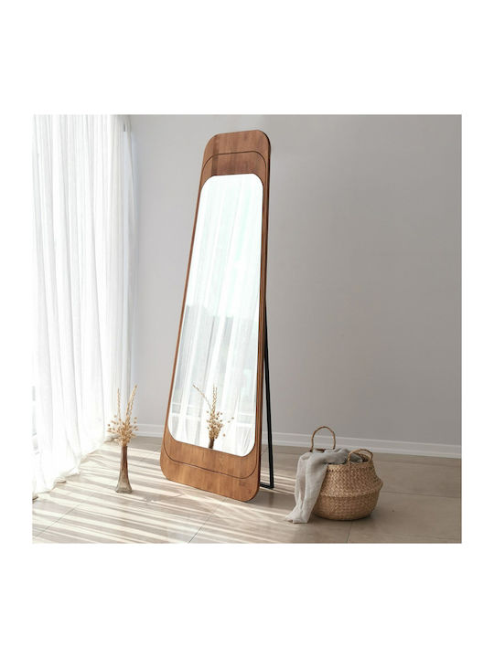 SteweHome Oglindă De Podea Asimetrică Cu Cadru Din Lemn Bej 170x65cm
