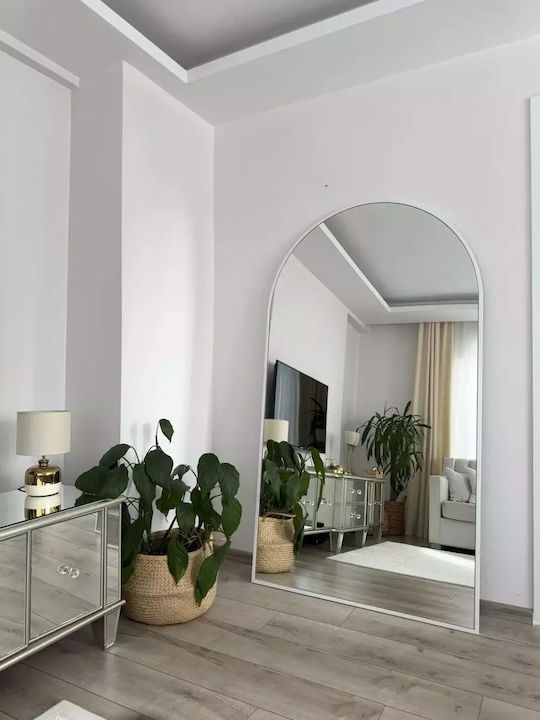 SteweHome Oglindă De Podea Arcuită Cu Cadru Metalic Alb 180x100cm