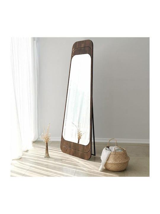 SteweHome Oglindă De Podea Asimetrică Cu Cadru Din Lemn Bej 170x65cm