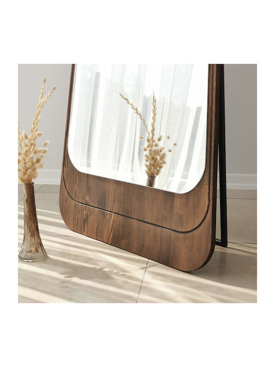 SteweHome Oglindă De Podea Asimetrică Cu Cadru Din Lemn Bej 170x65cm