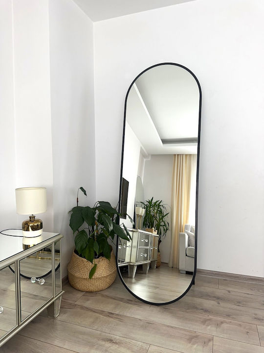 SteweHome Ovaler Boden- oder Standspiegel mit Schwarzem Metallrahmen 180x60cm