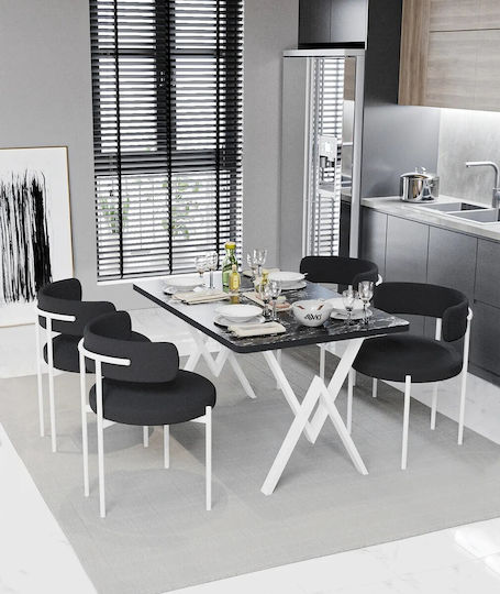 Σετ Τραπεζαρίας Alvio 80x120 Μαύρες Καρέκλες & Λευκή Μεταλλική Βάση – Μοντέρνο Τραπέζι Φαγητού Κουζίνα Ή Σαλόνι
