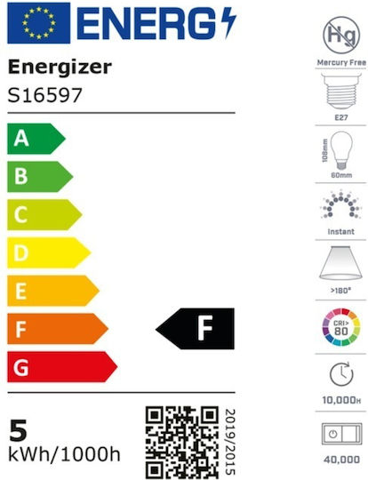 Energizer LED Bulbs 4.9W for Socket E27 Warm White 470lm 5pcs