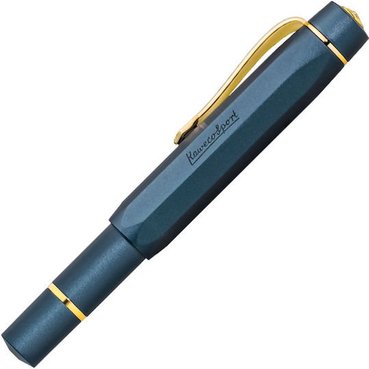 Kaweco Piston Sport Al Navy-auriu Set Starter Stilou Cu Cerneală Ef Extra Fine