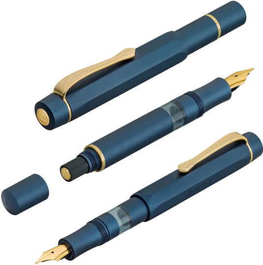 Kaweco Piston Sport Al Navy-Gold Starter Set Fountain Pen with Ink F Fine