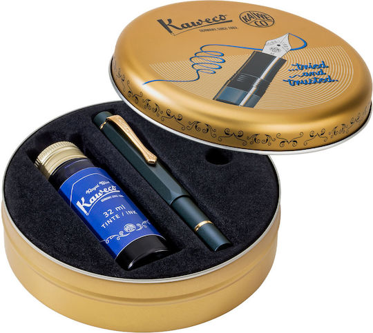 Kaweco Piston Sport Al Navy-auriu Set Starter Stilou Cu Cerneală Ef Extra Fine