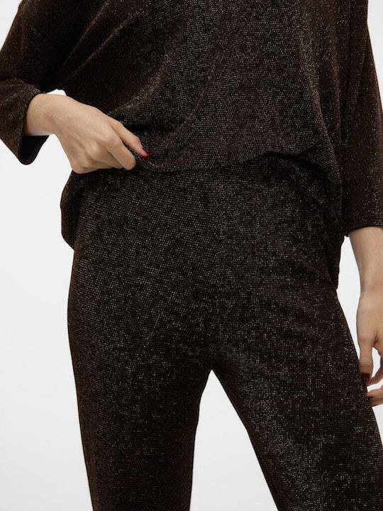 Vero Moda Γυναικείο Ψηλόμεσο Υφασμάτινο Παντελόνι Regular Fit Chocolate Torte
