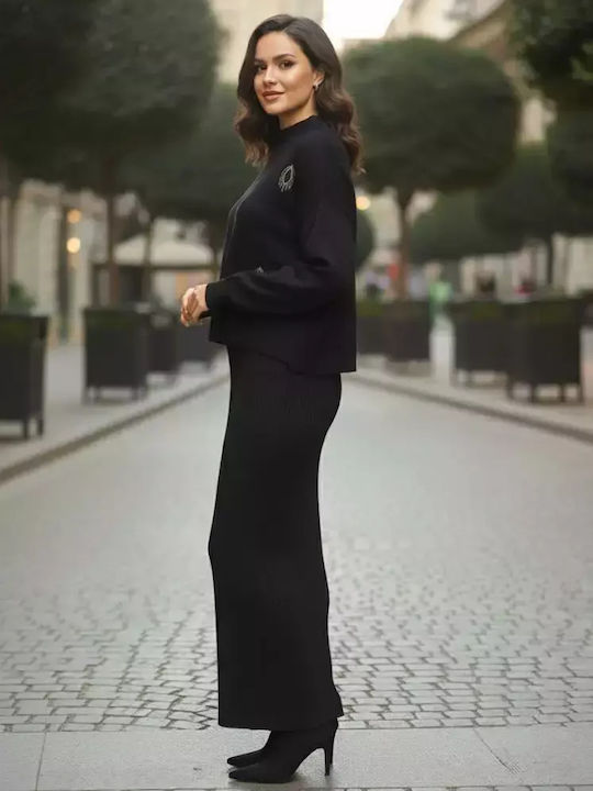 Women's Black Set with Pants with Elastic in Relaxed Fit