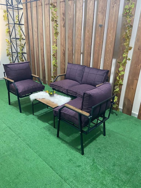 SteweHome Garten- und Outdoor-Möbelsets Metall Typsatz 4 Stück mit Kissen Lila