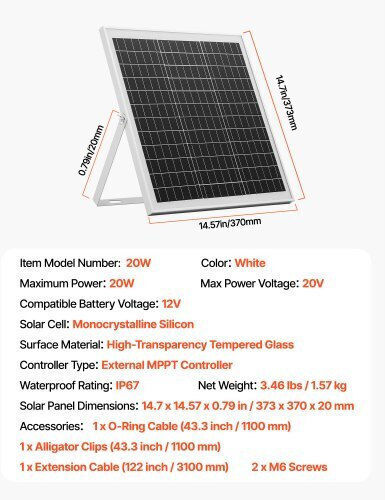 Vevor Panou Solar Încărcător 20W (ZJKXLDJG20WWXSNAU001Y3)