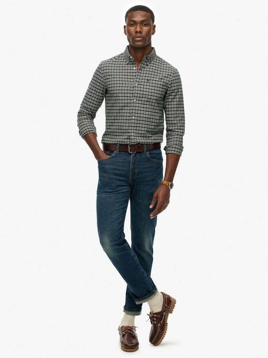 D2 Stud Long Sleeve Checked Navy Blue Shirt