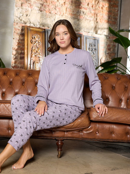 Modalove Winter Damen Pyjama-Set Purple