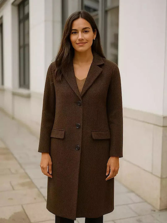 Wolle Damen Brown Mantel mit Knöpfen