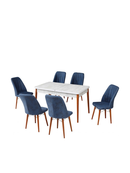 SteweHome Erweiterbares Esszimmermöbel-Set Weiß Blau Stühle