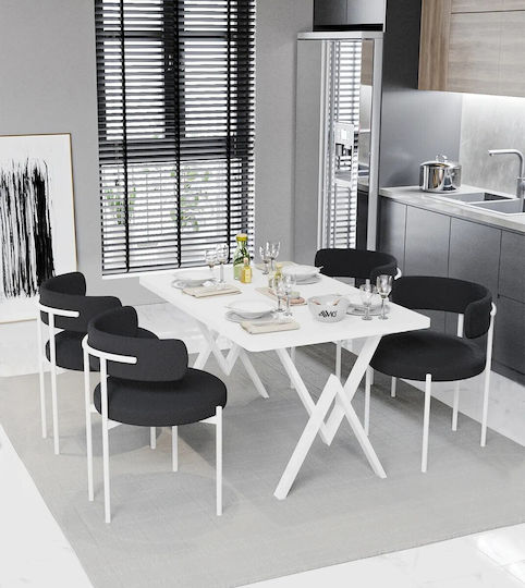 Σετ Τραπεζαρίας Alvio 80x120 Μαύρες Καρέκλες & Λευκή Μεταλλική Βάση – Μοντέρνο Τραπέζι Φαγητού Κουζίνα Ή Σαλόνι