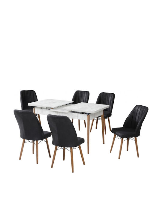 Set Extensibil Masă De Dining Alb Scaune Negre