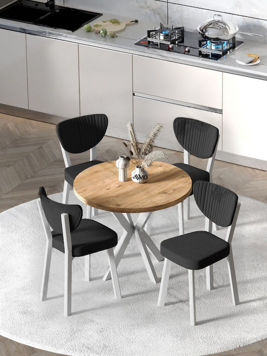 Dining Room Furniture Set 90x90 Round 4 White Chairs