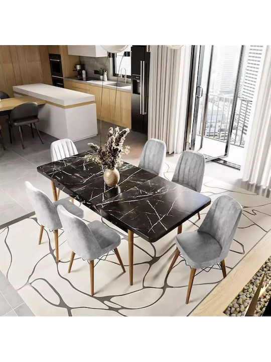 SteweHome Esszimmermöbel-Set Schwarz Marmoriertes Design Offene Grau Stühle