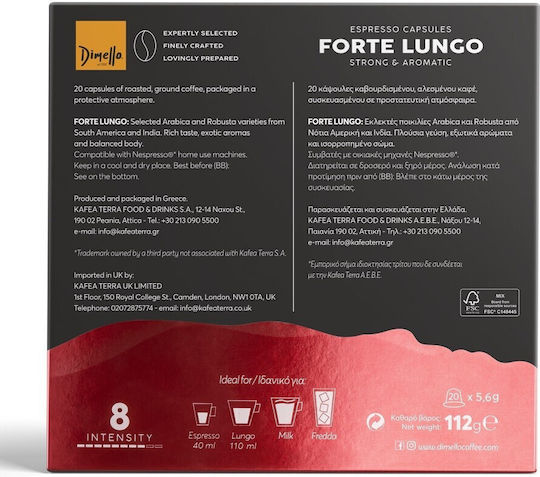 Dimello Kapseln Espresso Forte Lungo Kompatibel mit Maschine Nespresso 20Mützen