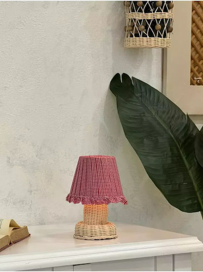 SteweHome Tischlampe mit Karomuster Stoff Rattan Retro Kabellose Schreibtischlampe