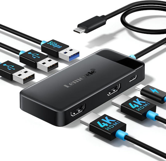 Lemorele TC122 USB-C Лаптоп Докинг Станция с HDMI 4K PD и Свързване на 2 Монитора Черен