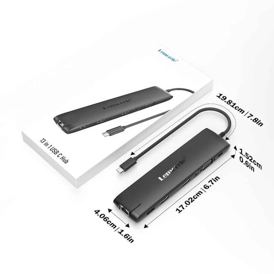 Lemorele TC96 USB-C Лаптоп Докинг Станция с HDMI 4K PD Ethernet и Свързване на 2 Монитора Черен