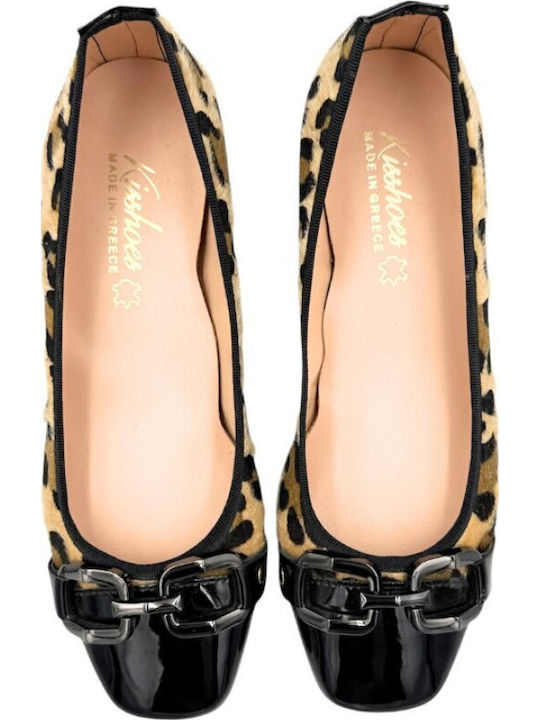 Anatomic Patent Leather Pointed Toe Brown Low Heels Animal Print