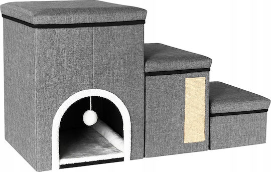Căsuță Multifuncțională Pentru Pisici 3 Nivele Zola Pat Moale Panou De Scratching Din Sisal Jucărie Suspendată Pliabilă 76 X 42 X 33 Cm Gri