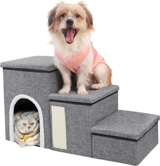 Căsuță Multifuncțională Pentru Pisici 3 Nivele Zola Pat Moale Panou De Scratching Din Sisal Jucărie Suspendată Pliabilă 76 X 42 X 33 Cm Gri