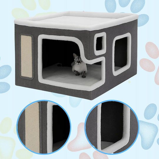 Zola Căsuță Multifuncțională Pentru Pisici Pe 2 Nivele Pat Moale Zonă De Ascuțit Ghearele Jucărie Suspendată 60 X 43 X 33 Cm Gri