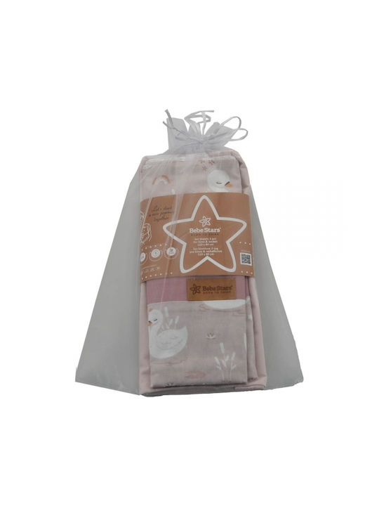 Bebe Stars Stars Seturi de cearșafuri pentru bebeluși Pentru Cradle Bumbac Lebăda Roz 110x110buc 2buc