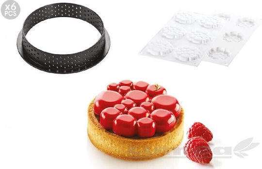 Kit Tarte Ring Paradis O80 Mm Set Silicone Mould O70 Mm + 6 Rings Πλαστικο Σιλικονη Silikomart Μαυρο