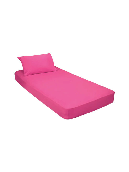 Kotonia Home Set Cearșaf cu 1 Față de pernă Single cu Elastic 100x200+20cm. Fuchsia 2buc