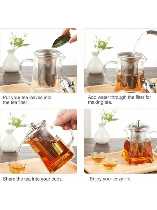 Τσαγιέρα με Φίλτρο Γυάλινη Διάφανη 900ml