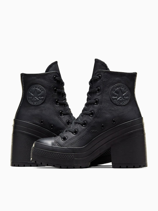 Chuck 70 De Luxe Ghete Dama Bocanci De Piele Cu Toc Înalt Negri