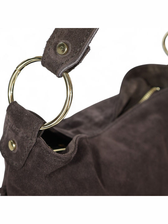 Damentasche aus Leder Schulter Wildleder mit Fransen Tabak