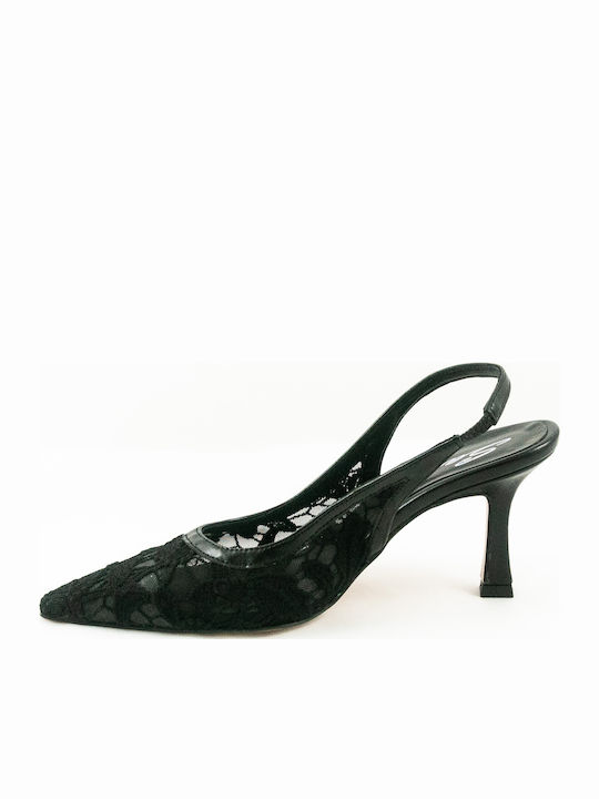 Leder Pumps mit Riemchen & mittelhoher Absatz Schwarz